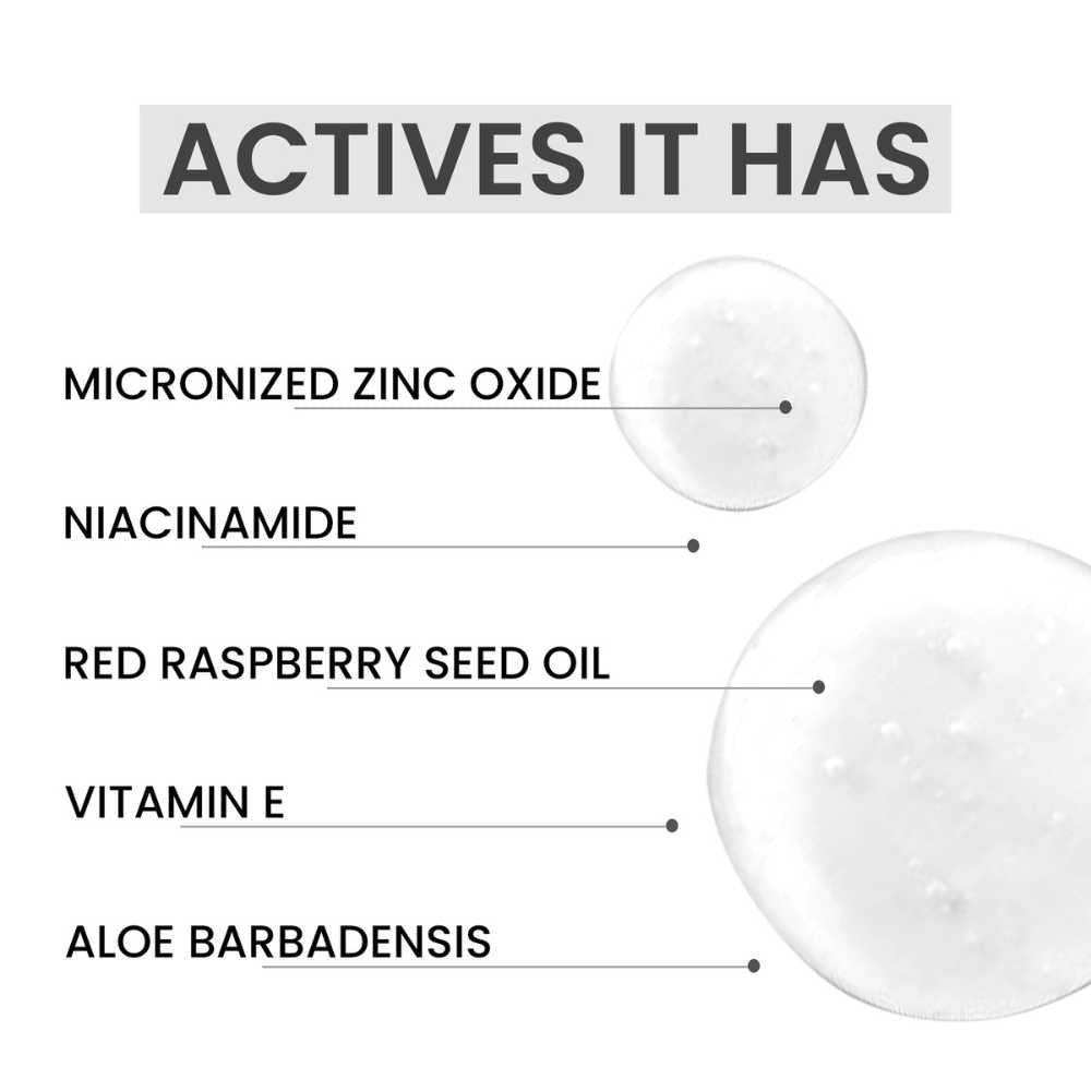 Cristello Skin Radiance Sunscreen Gel SPF 50+ – key actives Zinc Oxide, Niacinamide, Red Raspberry Seed Oil, Vitamin E & Aloe