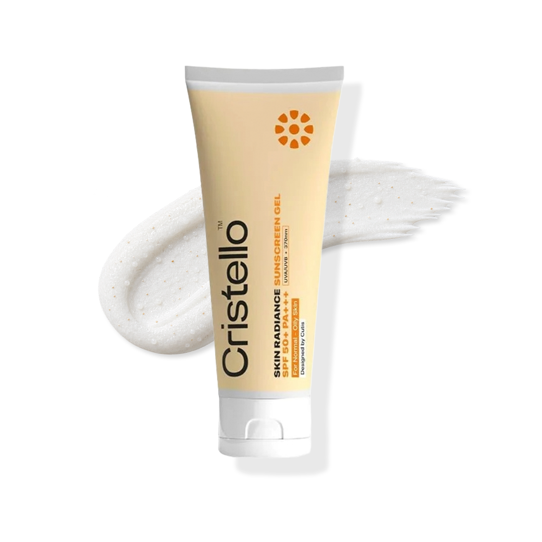 Cristello Skin Radiance Sunscreen Gel SPF 50+ PA+++ for Normal to Oily Skin – 50g | UVA/UVB 370nm