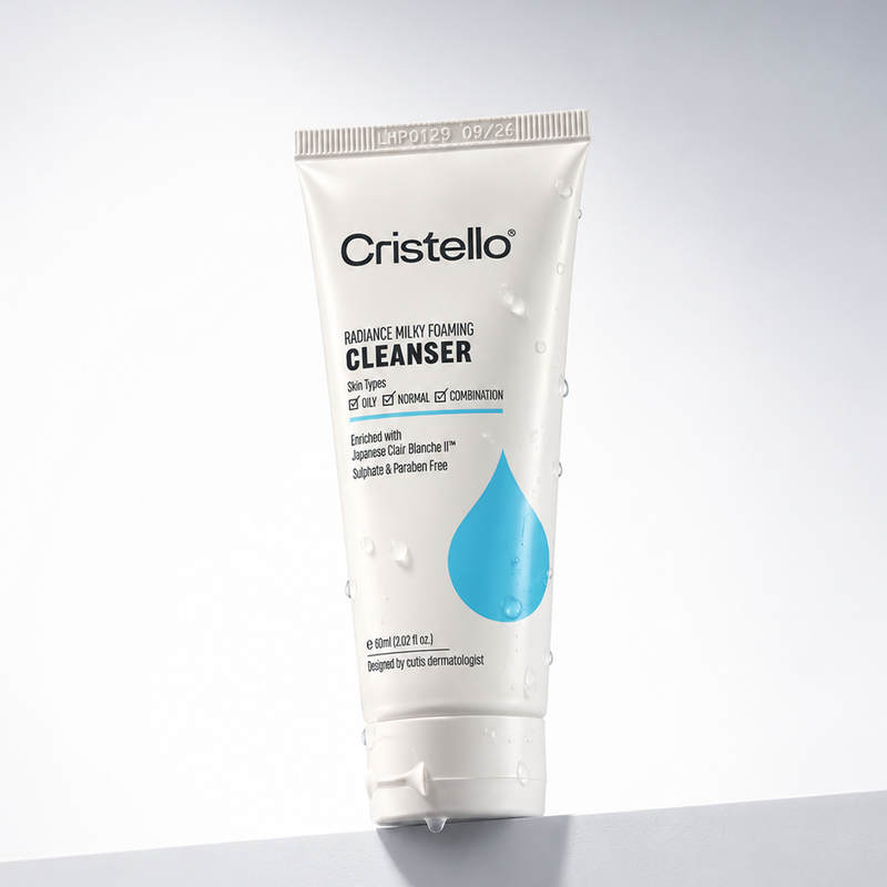 Cristello Radiance Milky Foaming Cleanser – 60ml | Brightening Face Wash with Niacinamide & Glutathione | Oily, Normal & Combination Skin