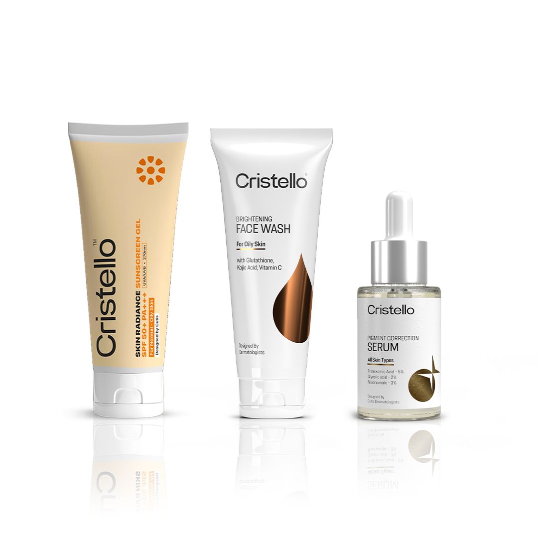 Cristello Sunscreen + Face Wash + Pigment Correction Serum Trio Combo (50g+70g+30ml)