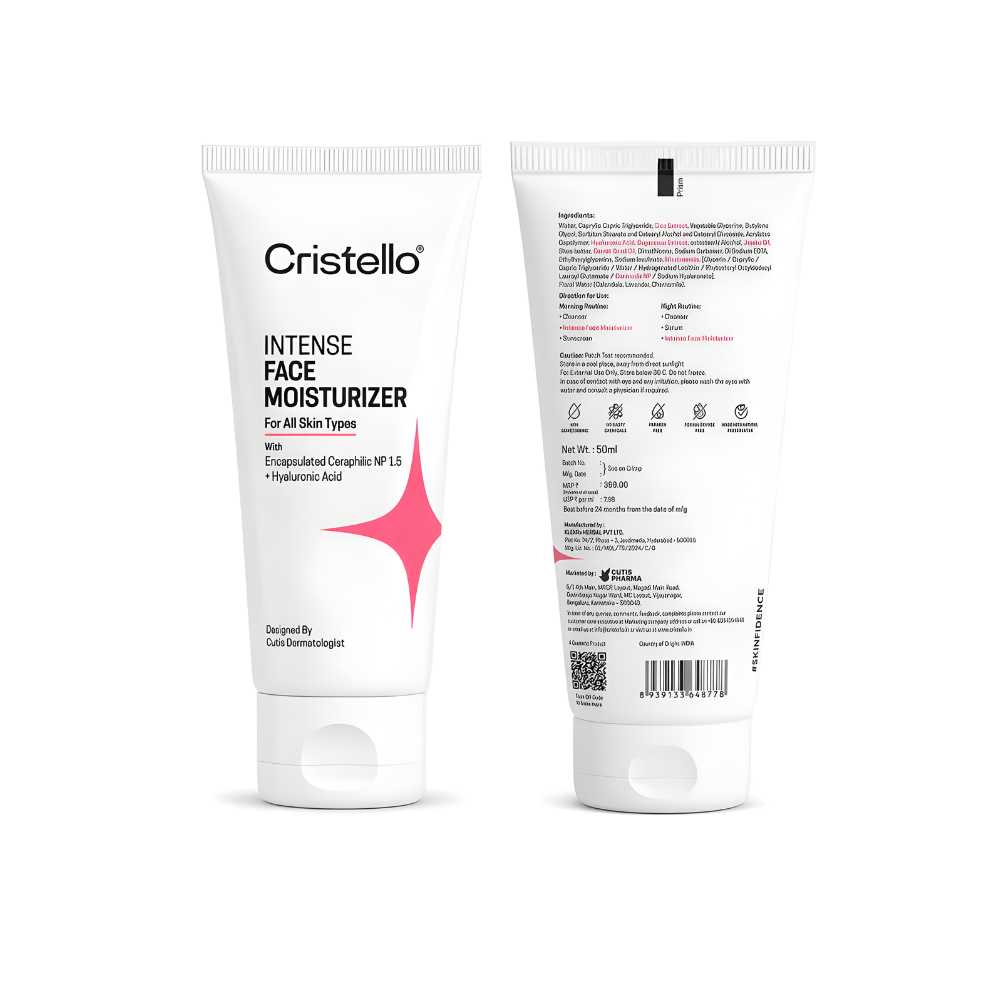Cristello Intense Face Moisturizer 50ml – front and back packaging view