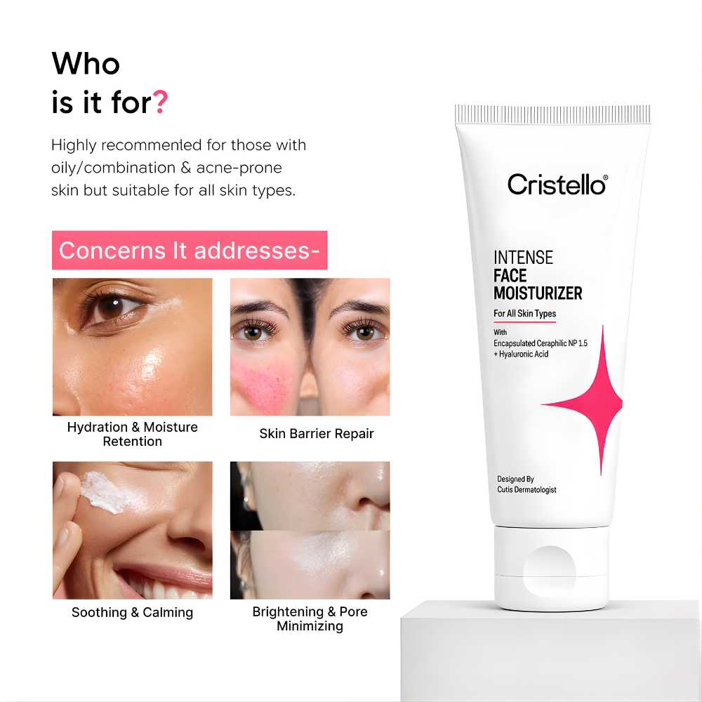 Cristello Intense Face Moisturizer 50ml – key benefits: restores skin barrier and locks in moisture