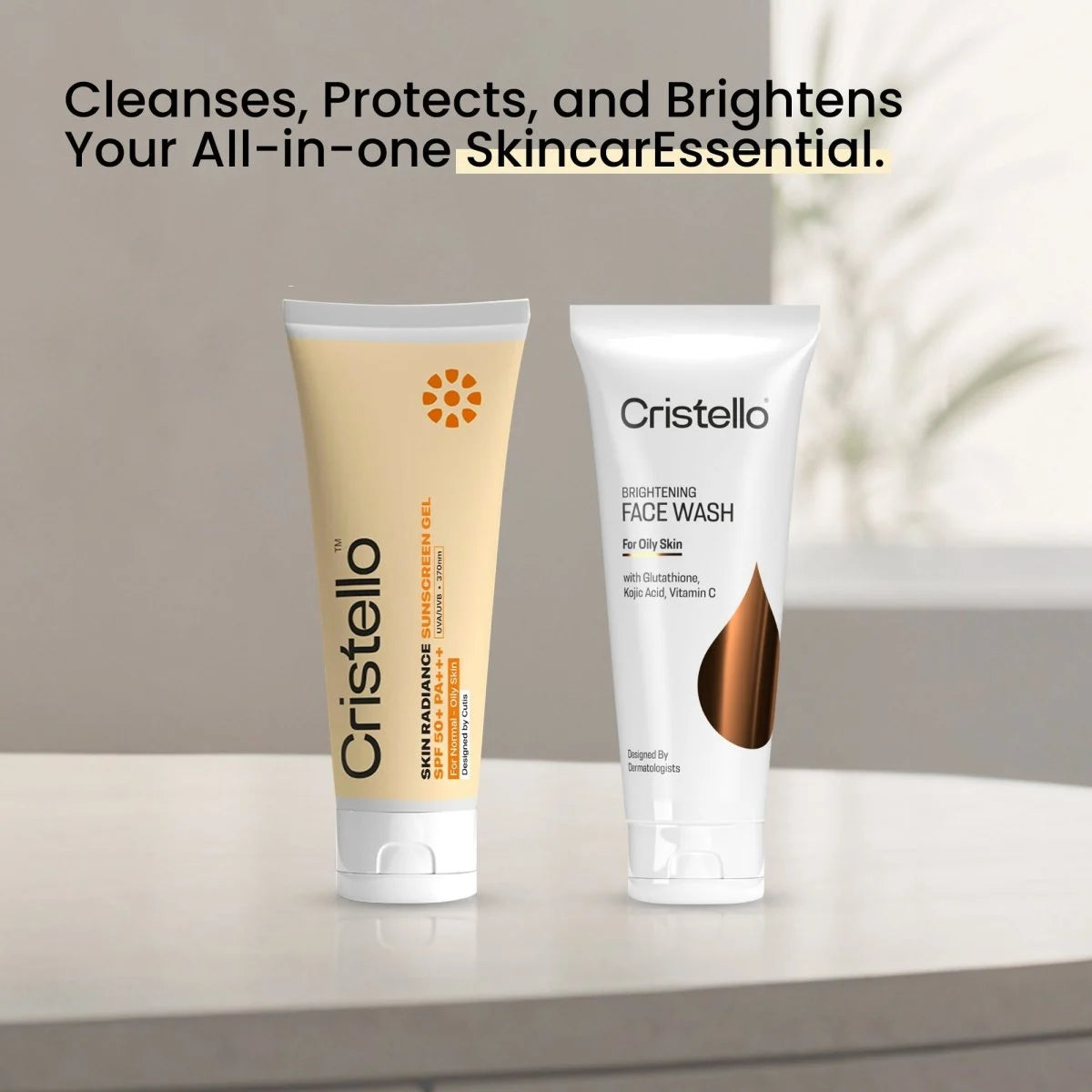 Cristello Daily Brightening Combo for Oily Skin – AM routine guide: Face Wash then Sunscreen
