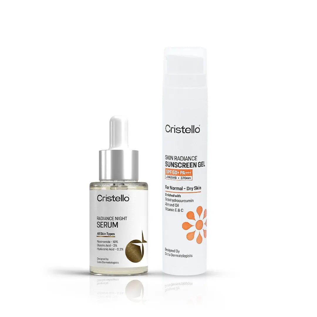 Cristello Day & Night Combo for dry skin – SPF 50+ Sunscreen & Niacinamide Night Serum, 50g + 30ml
